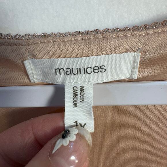 Faux Wrap Shimmer Peplum Blouse Womens 1X Rose Gold Glitter Top Dressy Holiday - Picture 9 of 12